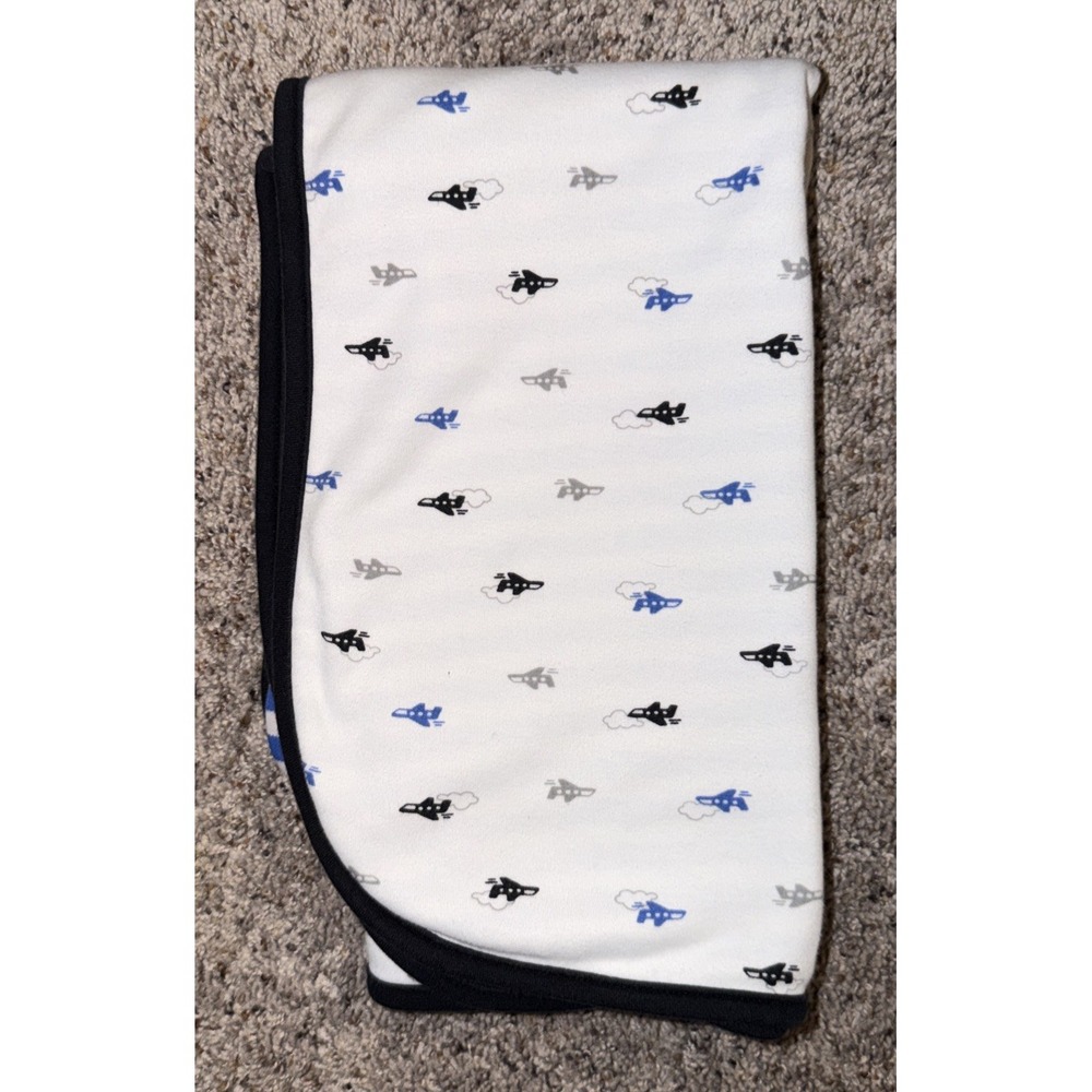 Carter's Just One You Puppy Dog Baby Blanket Blue Gray White Striped Airplane